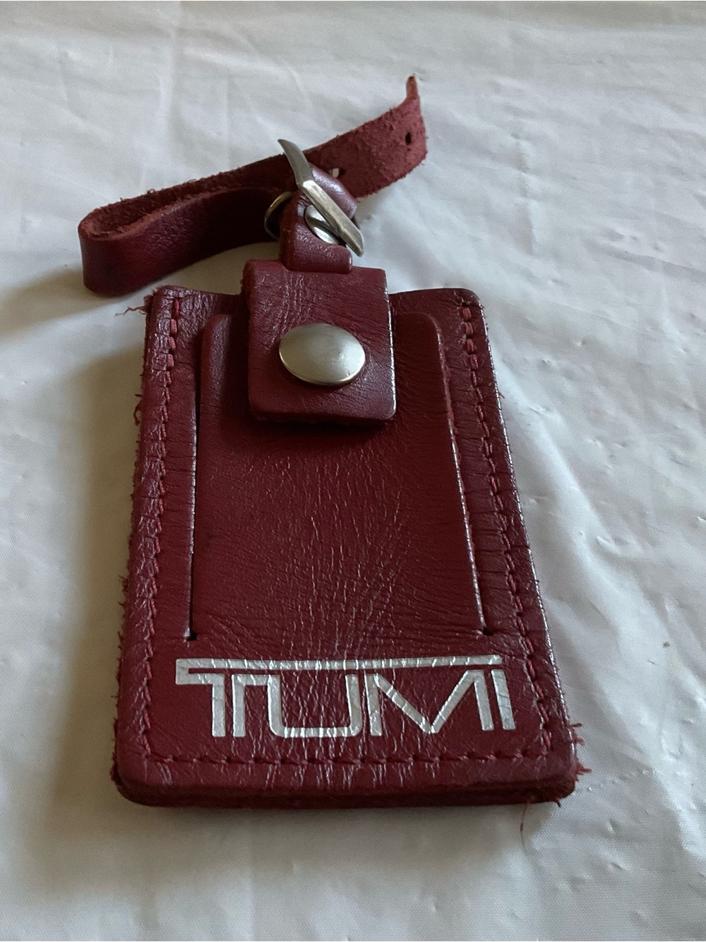 TUMI Red Leather Luggage Tag ID